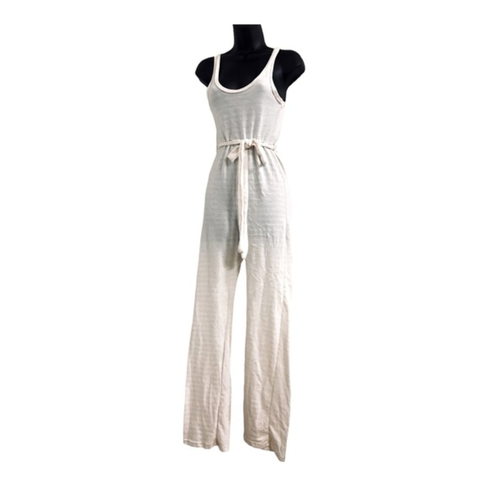 Cream scoop neck sleeveless knit belted soft‎ & cozy loungewear jumpsuit size S